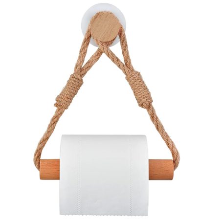 Porte Papier Toilette Mural Rustique en Corde de Bois - Style Industriel et Pratique