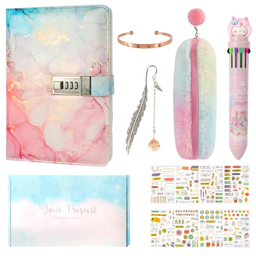 Realjoy Journal Intime Fille A5 avec Cadenas - Coffret Cadeau Complet pour Enfants (7-13 Ans)