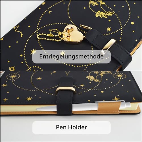 Mlife Cahier A5 Journal Secret avec Cadenas Cœur, 192 Pages 100g/m², Carnet Personnel pour Enfants et Adultes (Noir)