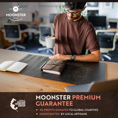 Moonster® Carnet en Cuir Véritable - Journal Intime Fait Main, Bloc Notes Recyclé 20x15cm - Idéal Cahier de Dessin, Voyage et Cadeau Homme/Femme