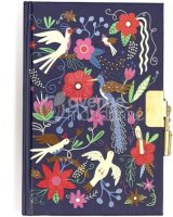 MY MANDARINE CO205C - Journal Intime 240 Pages Lignées 11x14 cm avec Cadenas - Motif Oiseaux et Fleurs