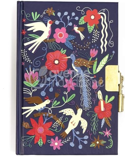 MY MANDARINE CO205C - Journal Intime 240 Pages Lignées 11x14 cm avec Cadenas - Motif Oiseaux et Fleurs