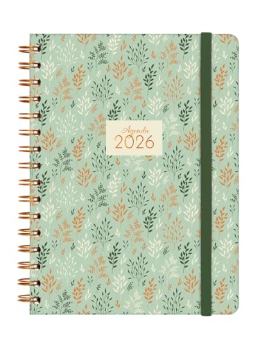 Agenda Spirale 2026 Hebdomadaire Horizontal Janvier-Décembre - Couverture Rigide Anti-Rayures avec Élastique et Autocollants Thématiques