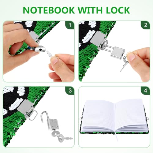 Journal Intime à Paillettes Réversibles avec Cadenas - Motif Football - Idéal pour Enfants et Adolescents