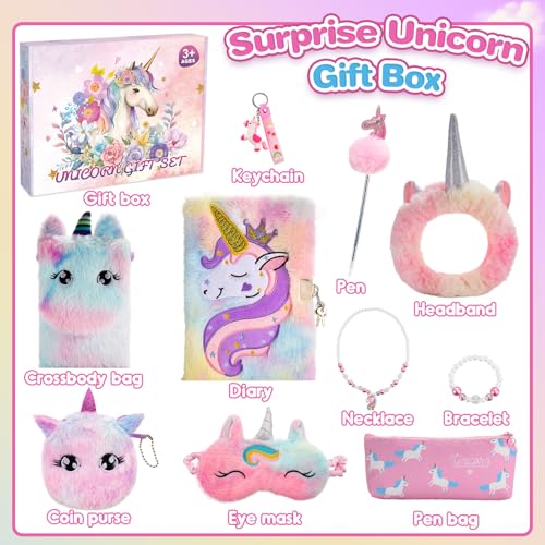 HappyGoLucky Coffret Cadeau Fille 3-12 Ans : Journal Intime Licorne, Peluche, Accessoires & Bijoux