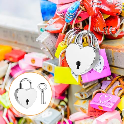 JJUNW Lot de 2 Mini Cadenas Vintage en Forme de Cœur avec Clé - Argenté