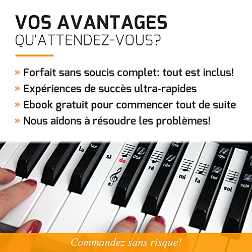 MORIATY® Autocollants pour Notes de Piano - Kit Premium Complet pour 49, 61, 76, 88 Touches avec Ebook Instructif en Français