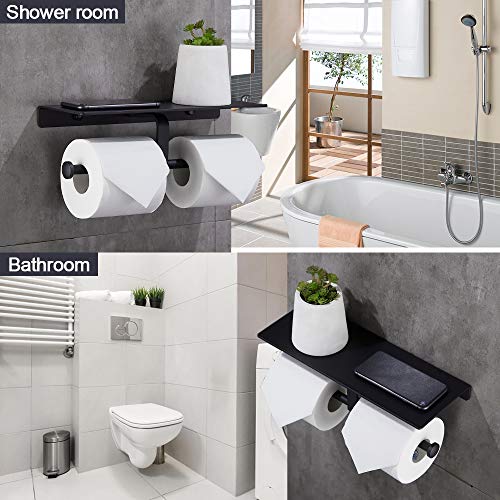 Gricol Porte Rouleau Papier Toilette Noir avec Étagère - Installation Facile sans Perçage