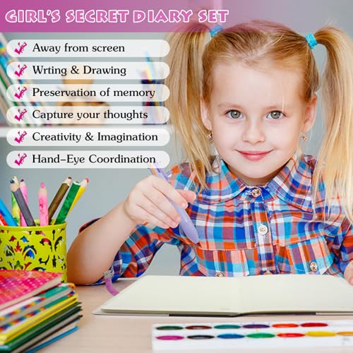 Journal Intime à Cadenas avec Stylo Multicolore 6 en 1 et Autocollants - Cadeau Idéal pour Filles