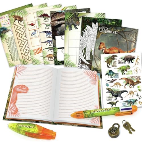 Journal Intime Dinosaure DinosArt : Carnet Secret avec Stylo 6 Couleurs et Applicateur de Motifs pour Enfants dès 7 Ans