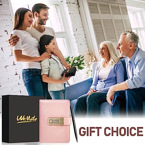 Journal A6 WEMATE avec Serrure - Agenda Vintage Cuir PU, Stylo et Boîte Cadeau - Idéal Hommes et Femmes - Rose Gold - Sécurisez vos Confidences
