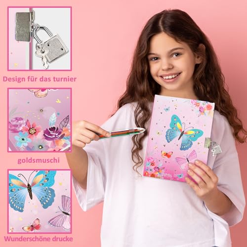 Journal Intime Fille Secret Papillon avec Cadenas - Set Papeterie Complet pour Enfants 6-10 Ans
