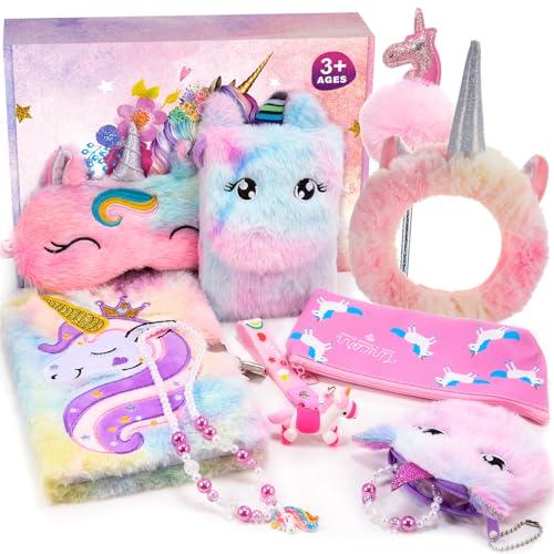 HappyGoLucky Coffret Cadeau Fille 3-12 Ans : Journal Intime Licorne, Peluche, Accessoires & Bijoux