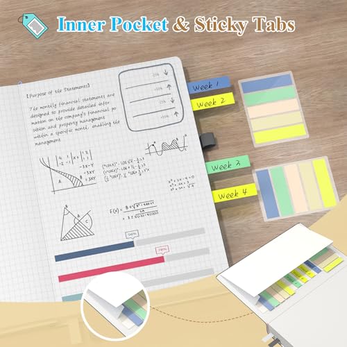 Smarpau Carnet de Notes A5 à Carreaux - Couverture Rigide en Cuir PU, 360 Pages, 100 g/m², Idéal pour Travail, Études et Voyages