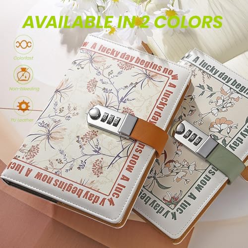 Tanou Journal Intime A5 Cuir PU Floral avec Cadenas à Combinaison - 200 Pages Lignées