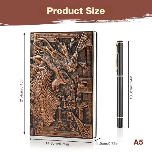 OFFCUP Carnet de Notes A5 Vintage Dragon - Journal Ligné 200 Pages avec Stylo - Cadeau Rétro Homme Femme