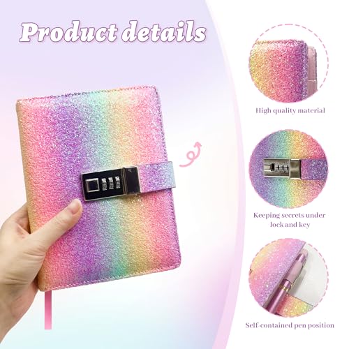 Journal Intime Fille avec Cadenas et Stylo - Design Arc-en-ciel - Cadeau Idéal 8-14 ans