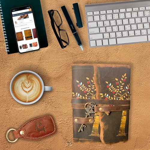URBAN LEATHER Journal Intime Cuir Artisanale Motif Arbre de Vie - Carnet Vierge Rustique