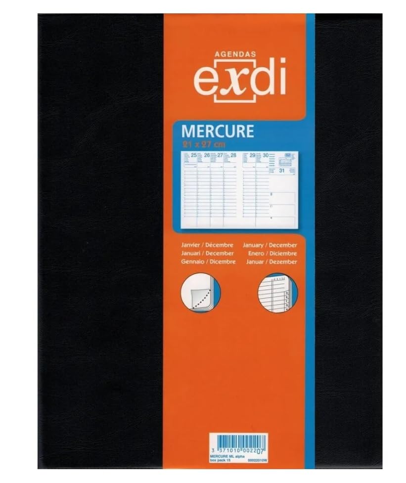 Agenda Semainier Mercure ML 2026 - Noir - 21 x 27 cm