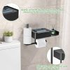 Porte-papier toilette mural avec étagère et boîte à lingettes - Acier inoxydable noir