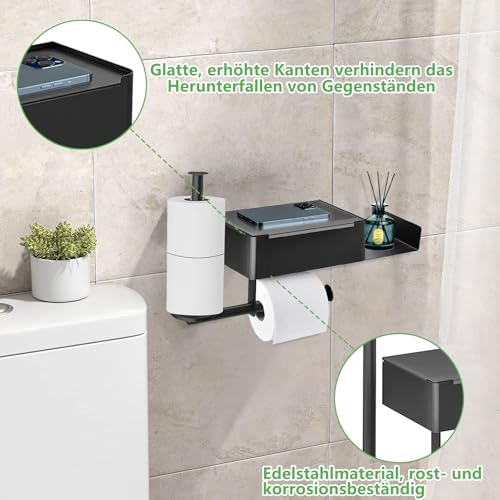 Porte-papier toilette mural avec étagère et boîte à lingettes - Acier inoxydable noir