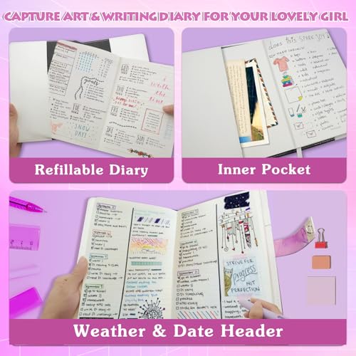 Journal Intime à Cadenas avec Stylo Multicolore 6 en 1 et Autocollants - Cadeau Idéal pour Filles