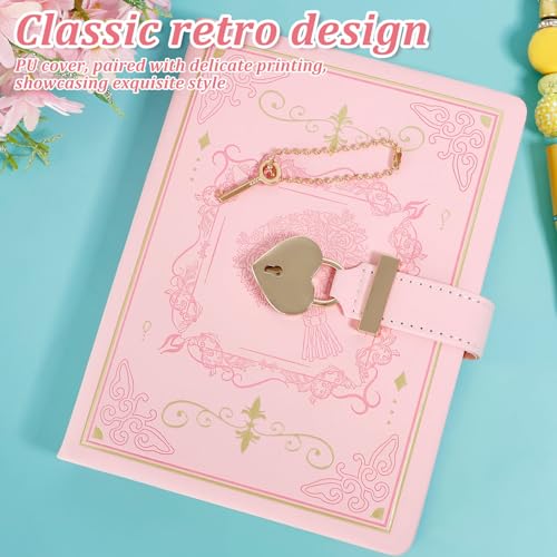 Carnet B6 à Serrure Cœur, 288 Pages Lignées Rechargeable, Journal Fleuri pour Filles et Femmes - Idée Cadeau Rose