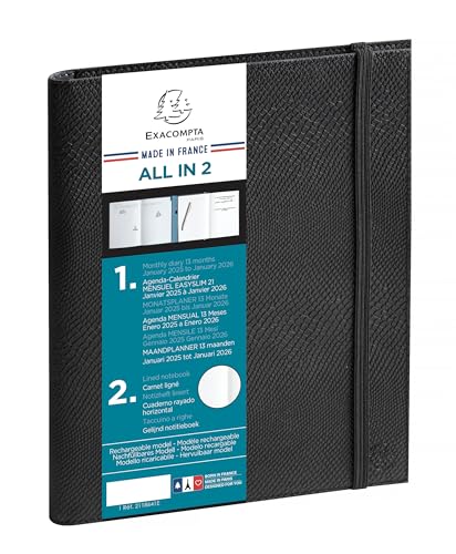 Agenda semainier de bureau Exacompta All in 2 EasySlim 21 Kaa 15x21 cm Noir - Janvier à Décembre 2026