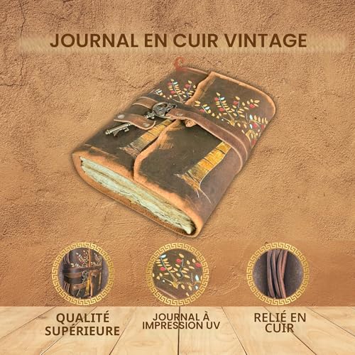 URBAN LEATHER Journal Intime Cuir Artisanale Motif Arbre de Vie - Carnet Vierge Rustique