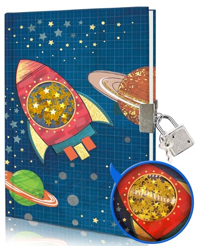 Journal Intime Garçon avec Cadenas et Paillettes Secouables - Carnet Secret Design Vaisseau Spatial