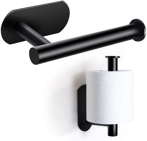 Porte Papier Toilette Mural Premium Noir en Acier Inoxydable - Installation Facile Sans Perçage