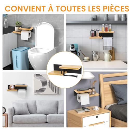 Diealles Shine® Porte-Papier Toilette Mural avec Étagère – Support sans Perçage en Bambou et Acier Inoxydable