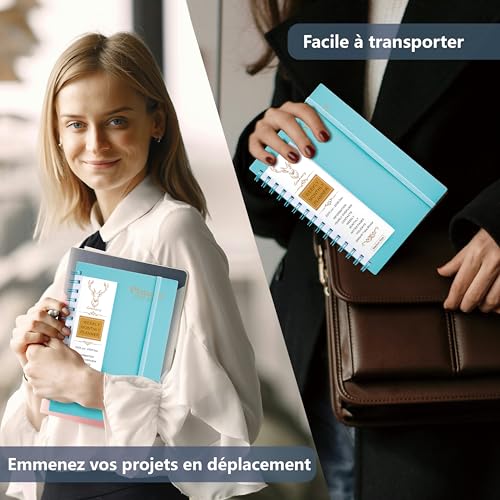 Agenda Semainier 2026 A5 Spirale - Planificateur Annuel avec Boucle Stylo et Autocollants - Bleu Clair