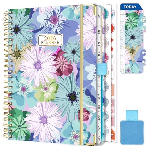 Gumiho Agenda Semainier 2026 A5 Spirale - Planner Annuel Janvier-Décembre 2026 avec Stylo, Règle et Autocollants - Bleu