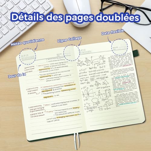 Carnet de Notes A5 Relié - Journal Intime Adulte 368 Pages avec Onglets, Couverture Rigide, Idéal Bureau et École