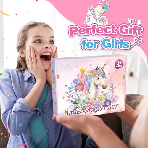 HappyGoLucky Coffret Cadeau Fille 3-12 Ans : Journal Intime Licorne, Peluche, Accessoires & Bijoux