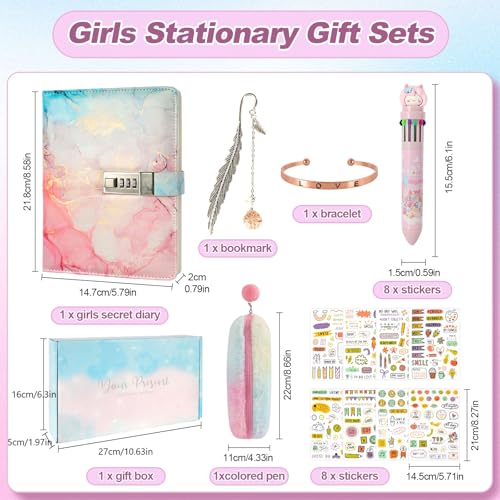 Realjoy Journal Intime Fille A5 avec Cadenas - Coffret Cadeau Complet pour Enfants (7-13 Ans)