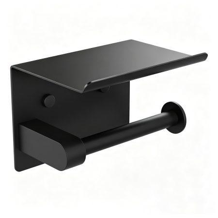 Porte Papier Toilette Mural avec Étagère Ibergrif MK34053B - Acier Inoxydable Noir, Auto-Adhésif ou à Vis