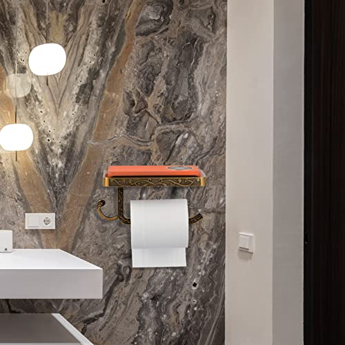 Porte-Papier Toilette Mural Rétro Vintage Doré avec Étagère et Support Rouleau en Aluminium