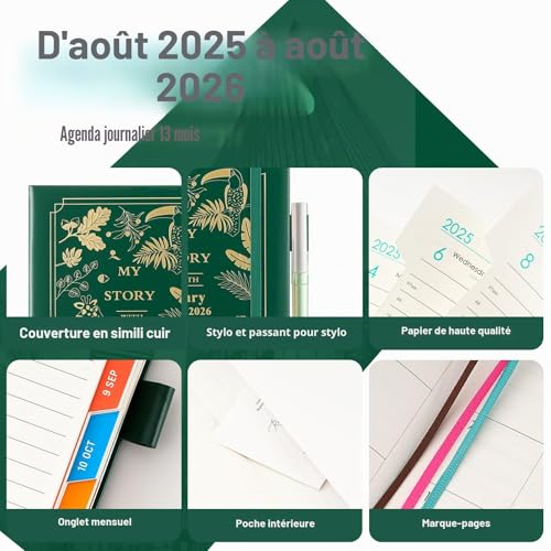Agenda Académique A5 2025-2026 : 13 Mois, Une Page par Jour, Stylo Inclus