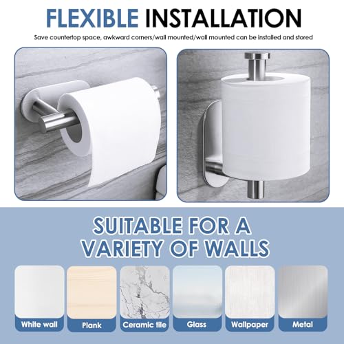 Porte Rouleau Papier Toilette Autocollant Acier Inoxydable Frein Dérouler Argenté