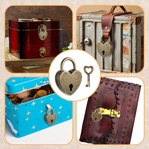 JJUNW Lot de 2 Cadenas Cœur Vintage avec Clé - Idéal pour Boîtes à Bijoux et Agendas