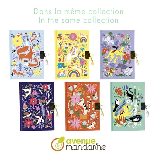 MY MANDARINE CO205C - Journal Intime 240 Pages Lignées 11x14 cm avec Cadenas - Motif Oiseaux et Fleurs