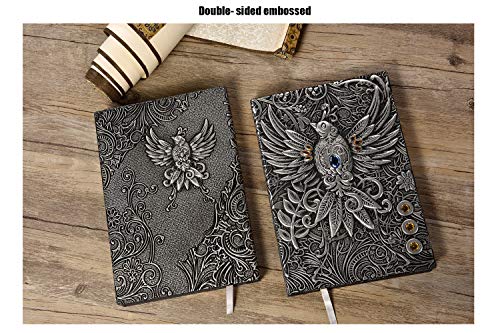 YHH Carnet de Notes A5 Ligné Vintage Cuir, 200 Pages, Couverture Rigide, Journal Intime Phénix Argent