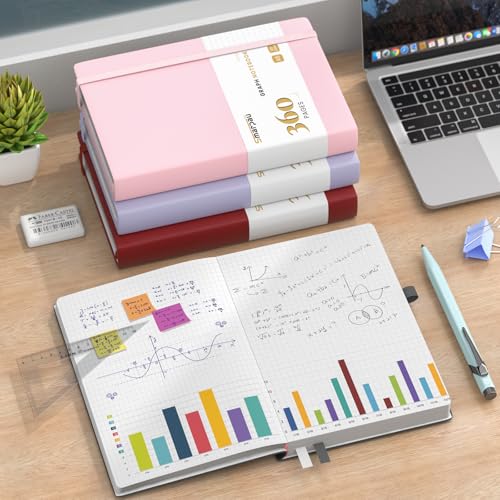 Smarpau Carnet de Notes A5 à Carreaux - Couverture Rigide en Cuir PU, 360 Pages, 100 g/m², Idéal pour Travail, Études et Voyages