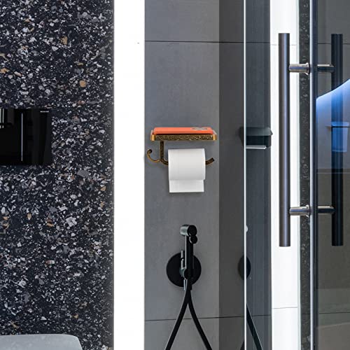 Porte-Papier Toilette Mural Rétro Vintage Doré avec Étagère et Support Rouleau en Aluminium