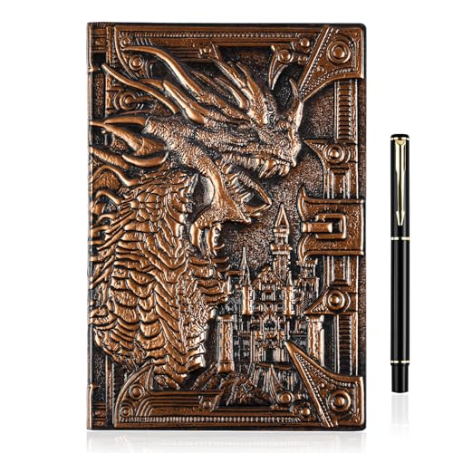 OFFCUP Carnet de Notes A5 Vintage Dragon - Journal Ligné 200 Pages avec Stylo - Cadeau Rétro Homme Femme