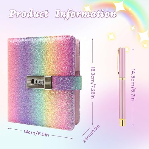 Journal Intime Fille avec Cadenas et Stylo - Design Arc-en-ciel - Cadeau Idéal 8-14 ans