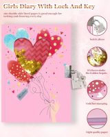 Journal Intime Fille avec Cadenas - Cahier Secret Pailleté pour Enfants et Adolescents (17,8x13,5cm)