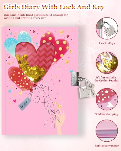 Journal Intime Fille avec Cadenas - Cahier Secret Pailleté pour Enfants et Adolescents (17,8x13,5cm)